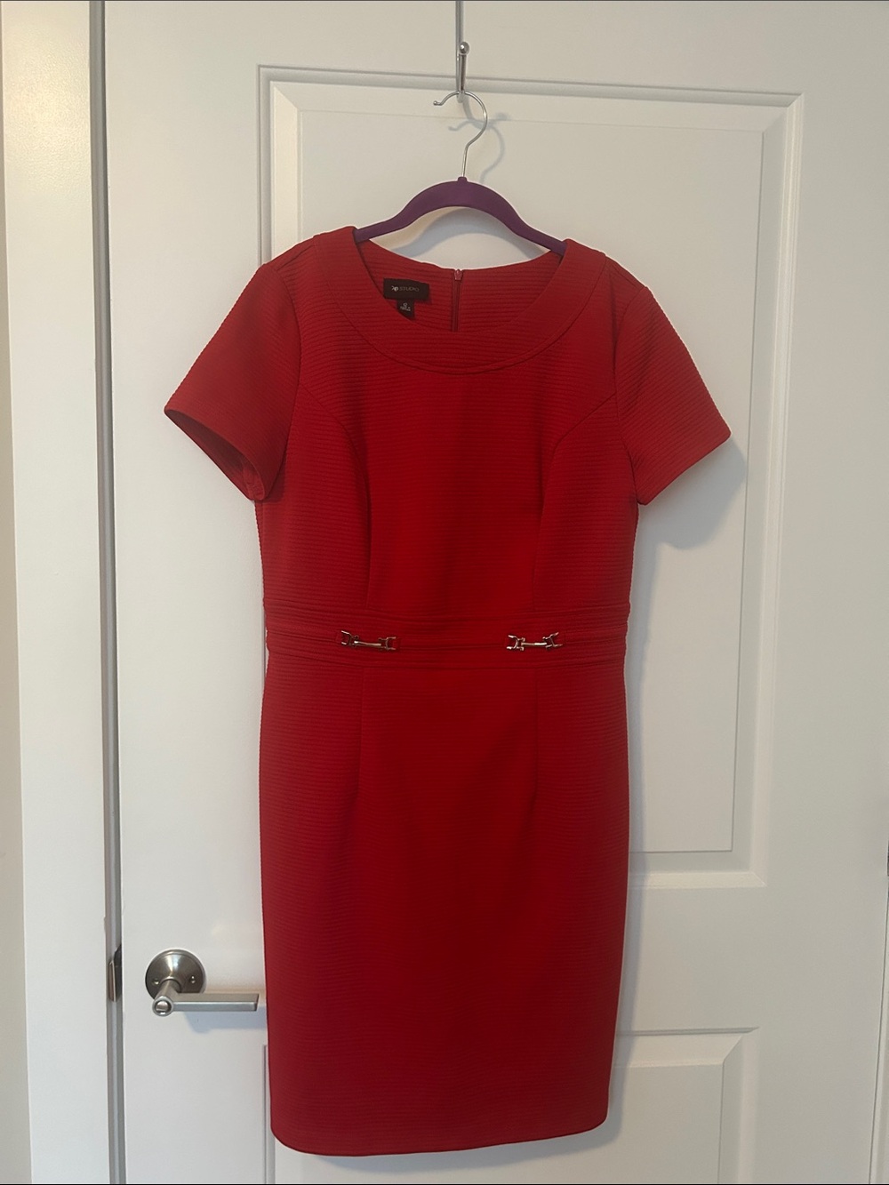 Studio Red Short-Sleeve Midi Sheath Dress